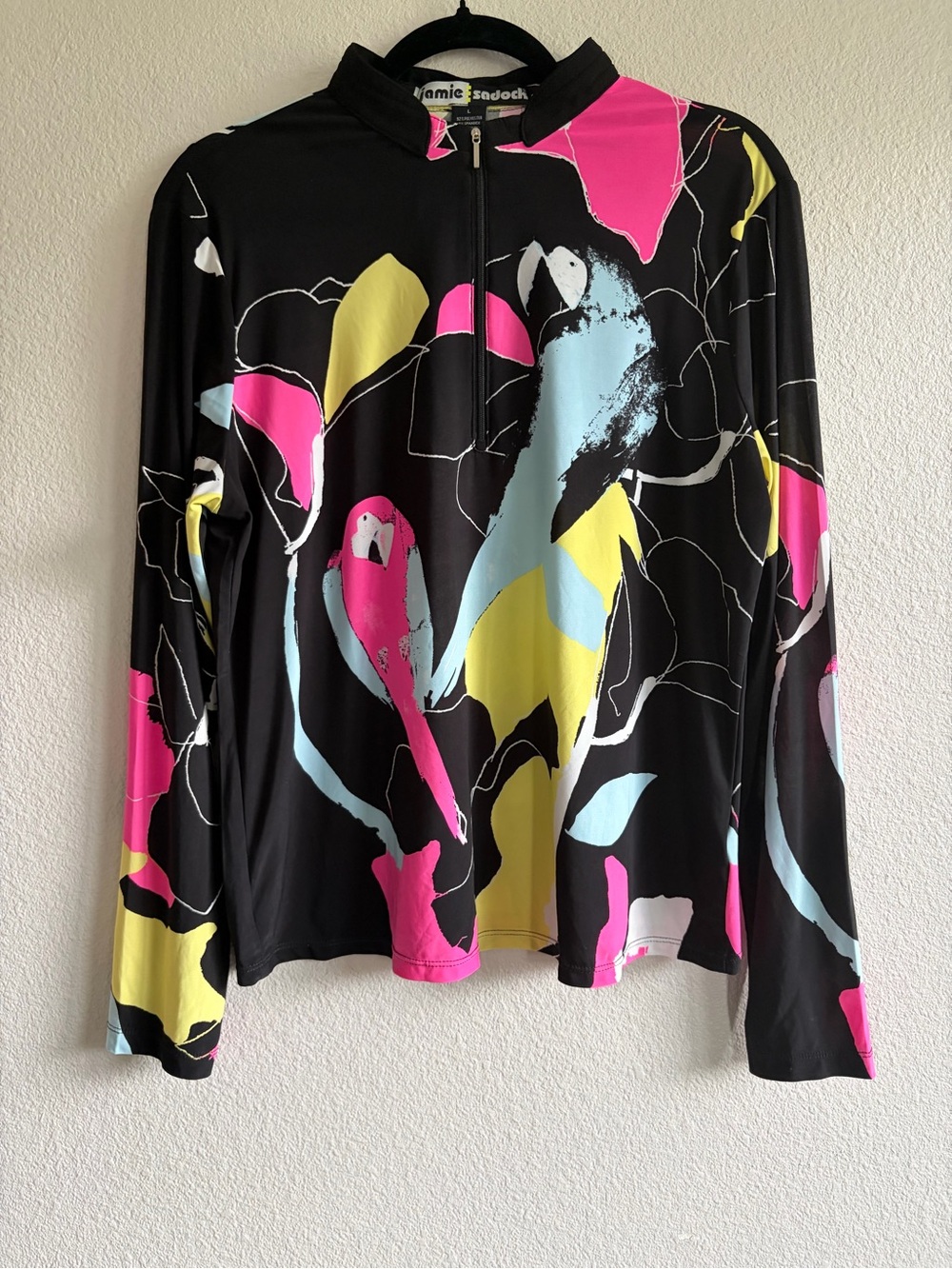 Jamie Sadock Long-Sleeve 1/4 Zip with abstract parrot print-golf/tennis